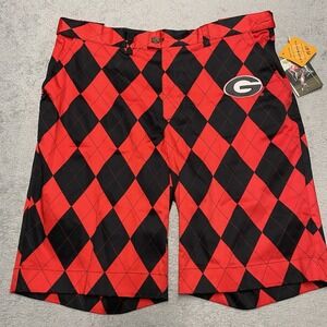 Loudmouth Golf Short Mens 38 Red Black Argyle University Georgia Bulldogs NEW